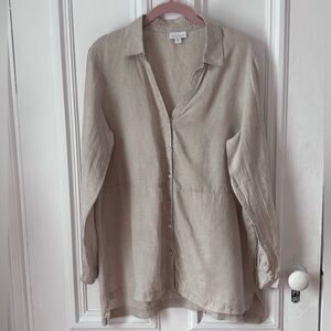Women’s J Jill Love Linen Button Front VNeck Long Sleeve 100%Linen Shirt M Missy